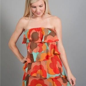 Vintage Boho Colorful Strapless Festival Top/Mini Dress by Judith March Small